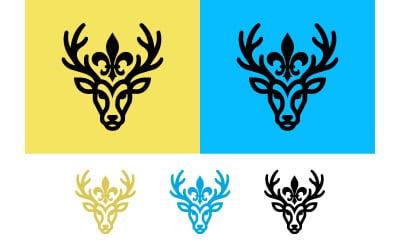 Deer head logo emblem with fleur de lis.