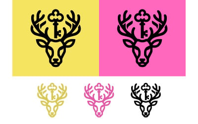 Deer head logo with vintage key emblem.