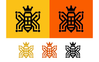 Tech bee logo design with crown and circuits.