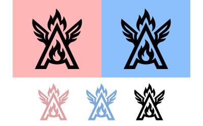 Letter a logo with wings emblem fire esports icon.