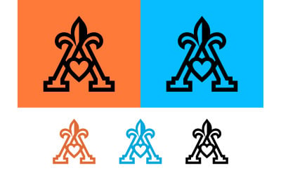 Letter A fleur de lis heart logo design vector art.