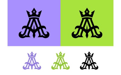 Letter a with crown ornate purple green black.
