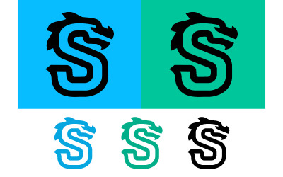 Logo en forme de tête de dragon avec la lettre S, design bleu et vert.