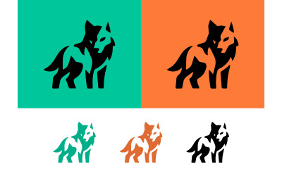 Two wolves logo design teal orange stylized.