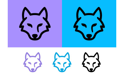 Wolf face logo design purple blue simple.