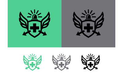 Logo d&amp;#39;emblème d&amp;#39;urgence : ailes, sirène, flèches, bouclier.