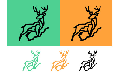 Logo géométrique en forme de cerf sur fond vert et orange.