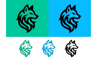Wolf logo design blue and green identity.