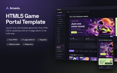 Arcavio - šablona webových stránek herního portálu HTML5 s administrátorským rozhraním
