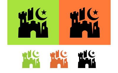 Castle and crescent moon symbol for design.