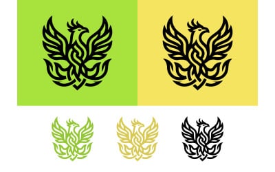 Phoenix bird logo design in green and yellow.