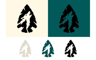 Arrowhead with wolf howling logo design.