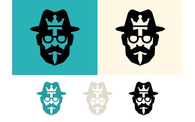 Man in fedora hat with crown and glasses logo.