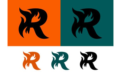 Letter r logo with flames and orange background.