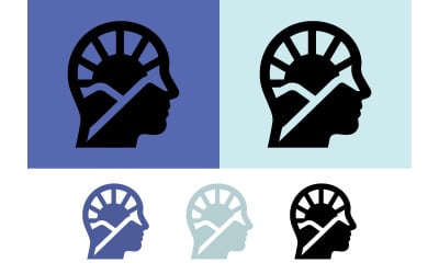 Logo-Designidee: Kopf mit Sonne und Bergen.