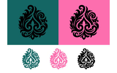 Emblema decorato a forma di serratura con volute su sfondo giallo.