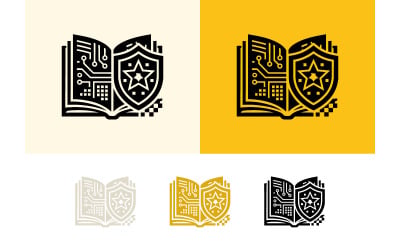 Open book and shield logo design emblem.
