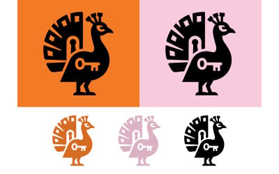 Peacock with keyhole and key logo.