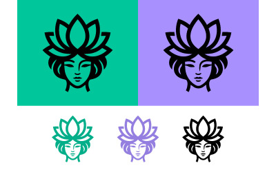 Conception graphique du logo représentant une femme et une fleur de lotus.