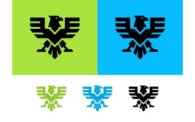 Logo de la mascotte aigle en vert et bleu.