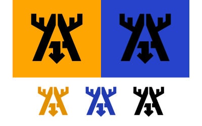 Sarı zemin üzerinde kanatlı robot monogram logosu.