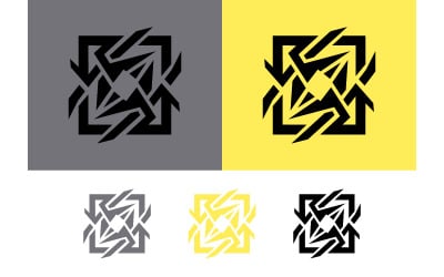 Abstraktes geometrisches Logo-Design in Grau und Gelb.