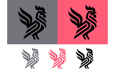 Abstraktes Logo-Design mit schwarzem Hahn und Fackel.