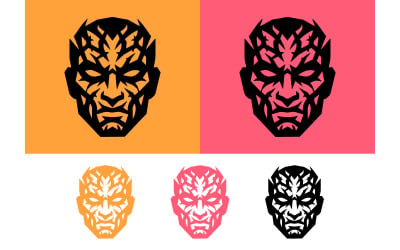 Abstraktes Dämonengesicht-Design in Orange und Rosa.