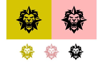 Sarı zemin üzerinde çeşitli varyasyonlarıyla vahşi aslan amblemi.