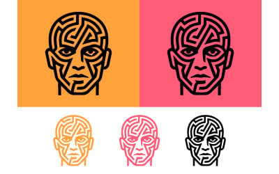 Abstraktes Labyrinth-Gesichtsdesign in Orange und Rosa.