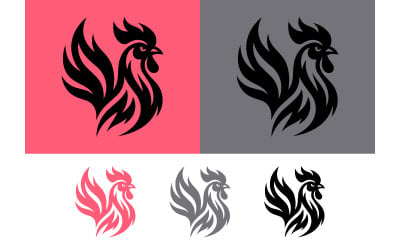 Abstraktes Logo-Design mit rosa Hahn und Fackel.