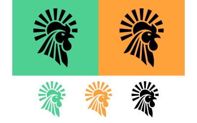 Logo-Design mit Hahn und Sonne, grün, orange, schwarz.