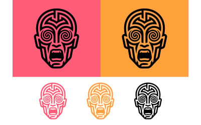 Tribal-Logo-Design mit schreiendem Gesicht auf orangefarbenem und pinkfarbenem Hintergrund.