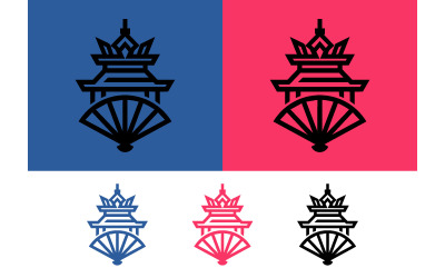 Asiatisk pagod och fläktikon logotypdesign.