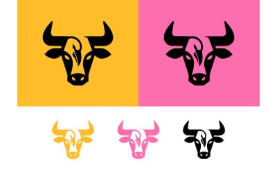 Logo-Design mit Stierkopf und Phönix auf gelb-rosa Hintergründen.