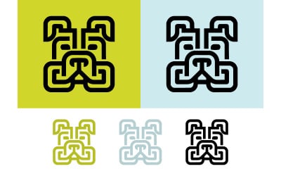 Abstraktes Logo-Design mit ineinandergreifenden Hundegesichtern.