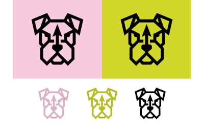 Hunde-Logo-Design, rosa-grüner Hintergrund.