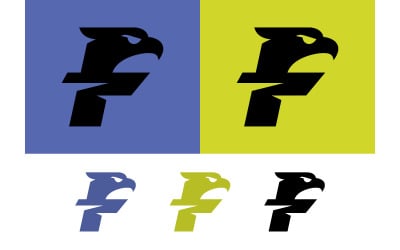 Eagle F Logo-Design auf blau-gelbem Hintergrund.