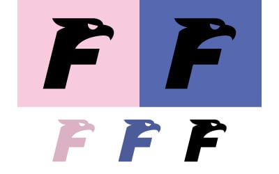 Eagle F Logo-Design auf rosa-blauem Hintergrund.