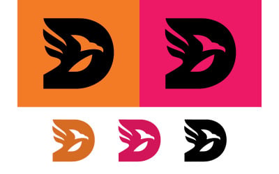 Eagle-Logo mit dem Buchstaben D in Orange, Rosa und Schwarz.