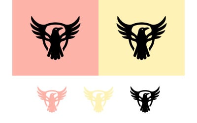 Logo-Design mit Adlerflügeln, rosa-gelber Hintergrund.