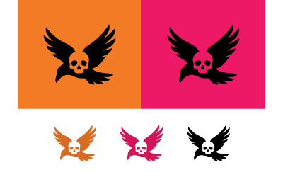 Grafisches Symbol mit fliegendem Vogelschädel.