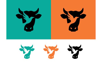 Logo-ontwerp met koevogel en turquoise/oranje achtergrond.