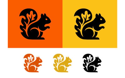 Logo-Design mit Eichhörnchen und Eichel, warme Farbpalette.