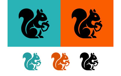 Logo-Design mit Eichhörnchen, das eine Eichel hält, in leuchtenden Farben.