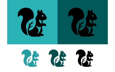 Logo-Design-Emblem mit Eichhörnchen und Blattmotiv.