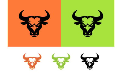 Logo-Design mit Stierkopf in Orange und Grün.