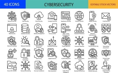 Ensemble de 40 icônes linéaires de cybersécurité et de protection des données pour la sécurité des réseaux et la confidentialité numérique