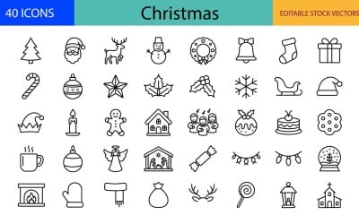 Ensemble de 40 icônes vectorielles pour les fêtes de Noël, idéales pour les célébrations et les vœux d&amp;#39;hiver.