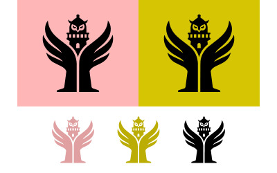 Logo en forme d&amp;#39;ailes de phare et de hibou sur fond rose.